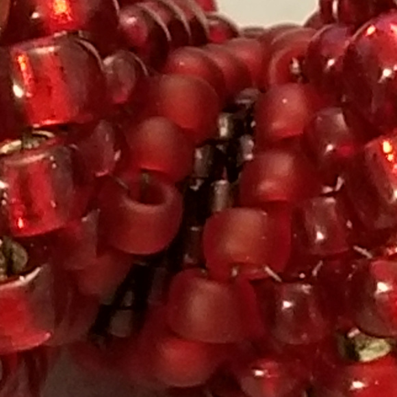 *HP* HANDMADE Seed Bead Necklace Red Gold - Picture 6 of 8